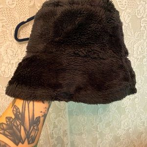 Vintage Black Fuzzy One Size Bucket Hat